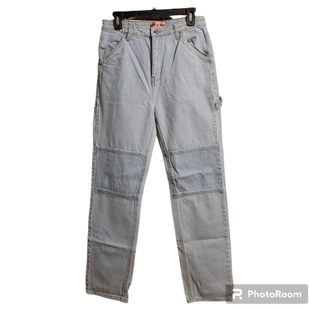 Crystal Rock Carpenter Jeans Women's Sz 9 Blue Light Wash High-Rise Boyfriend